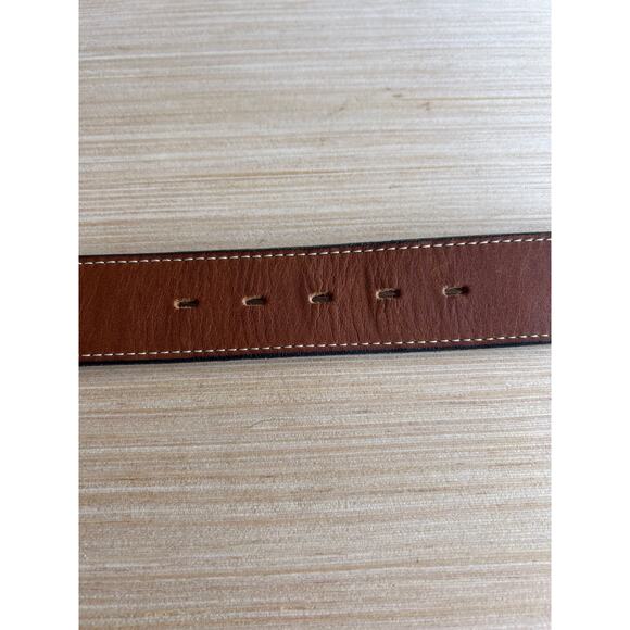 Nocona Belt Brown Leather 30 Stitching Lacing Tooled Western Brass Tone Buckle - Picture 4 of 9